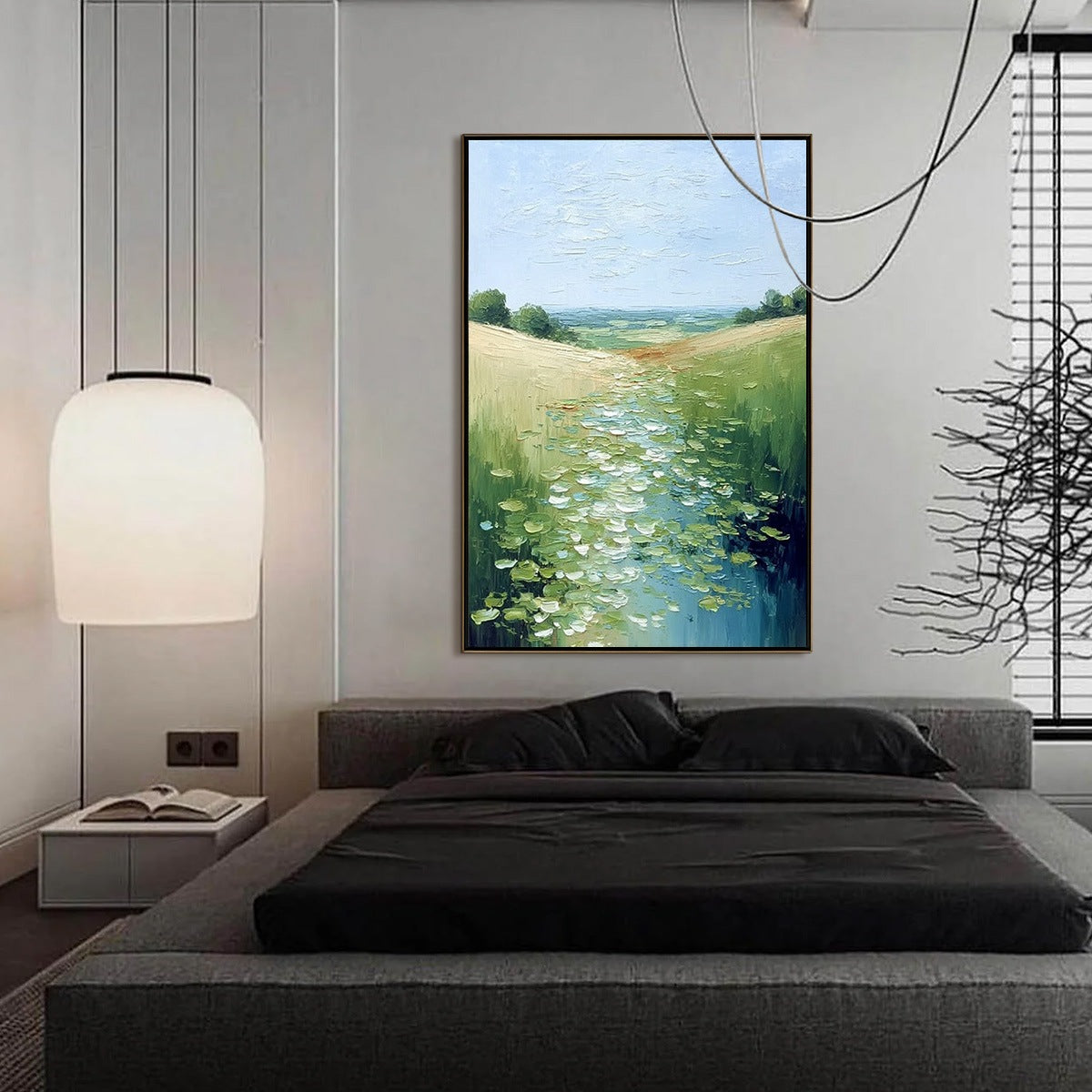VERDANT PATH: Textured Impasto Landscape Painting of a Lilypad Stream