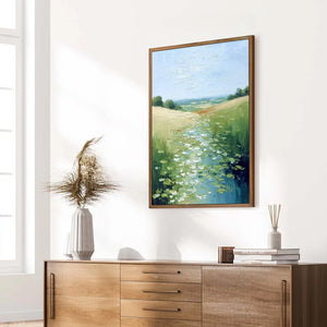 VERDANT PATH: Textured Impasto Landscape Painting of a Lilypad Stream
