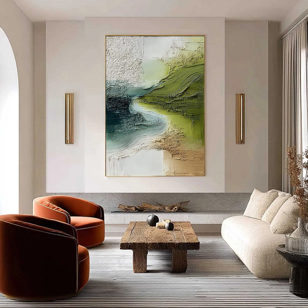 VERDANT PATH: Textured Wabi Sabi Abstract Landscape Painting