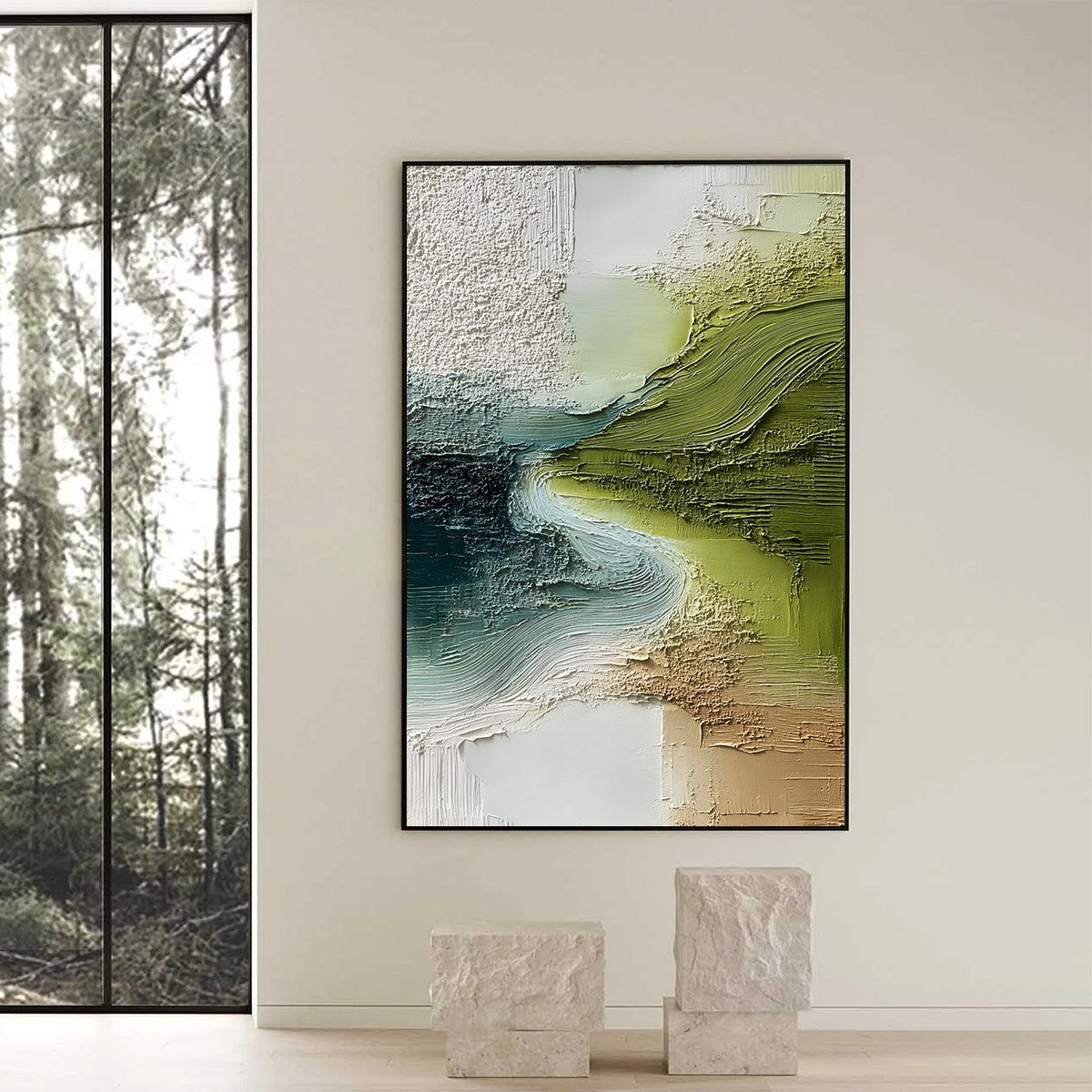 VERDANT PATH: Textured Wabi Sabi Abstract Landscape Painting