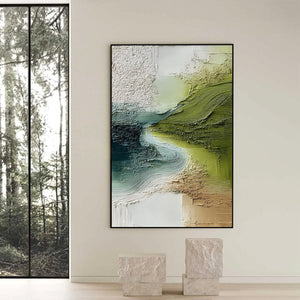 VERDANT PATH: Textured Wabi Sabi Abstract Landscape Painting