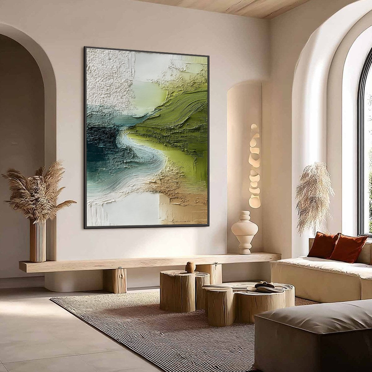 VERDANT PATH: Textured Wabi Sabi Abstract Landscape Painting