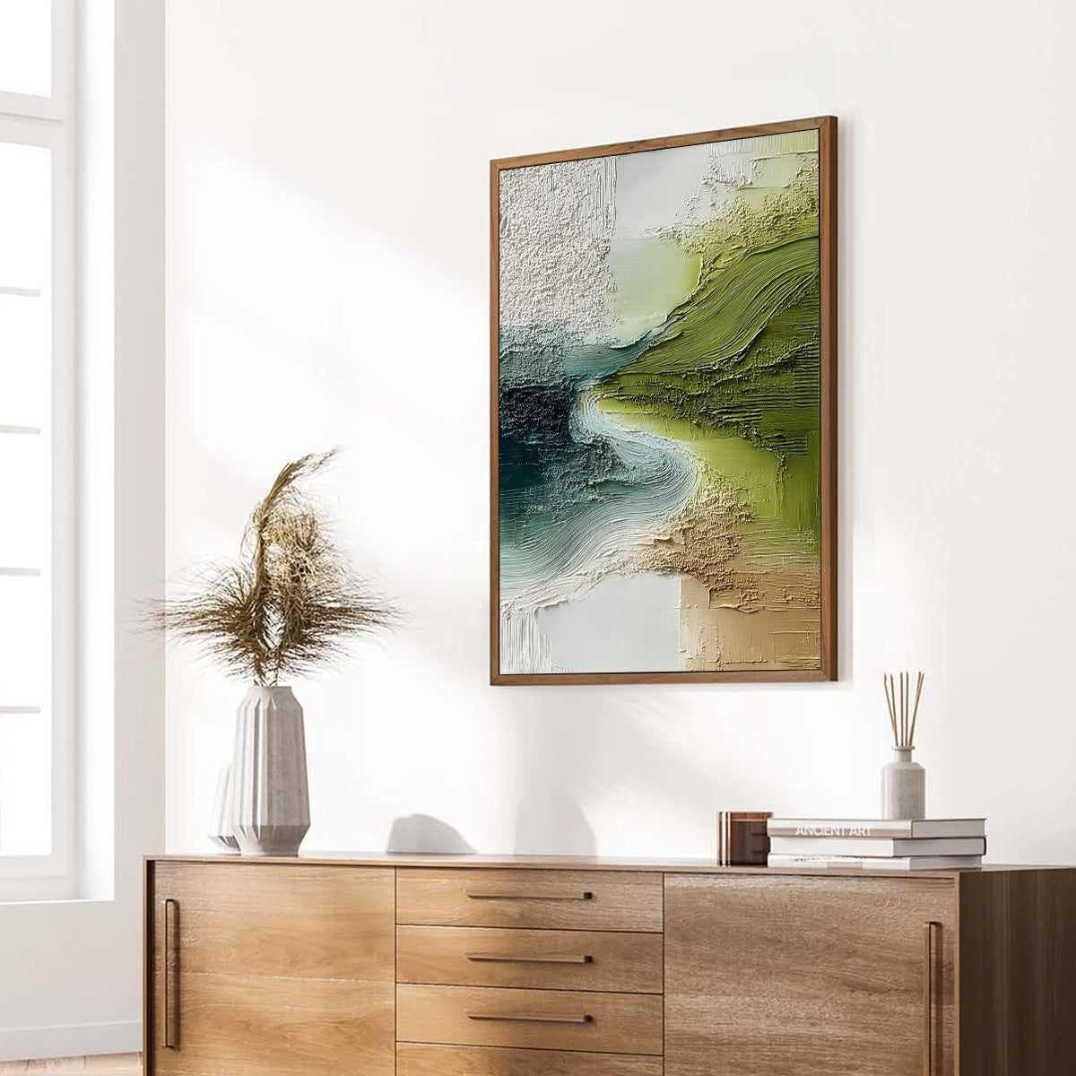 VERDANT PATH: Textured Wabi Sabi Abstract Landscape Painting
