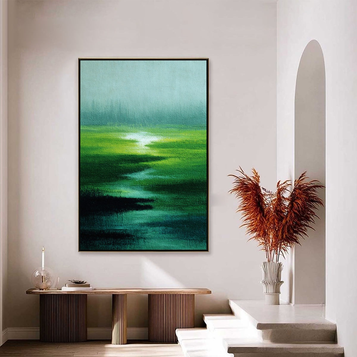 VERDANT REVERIE: Abstract Green Landscape Oil Painting