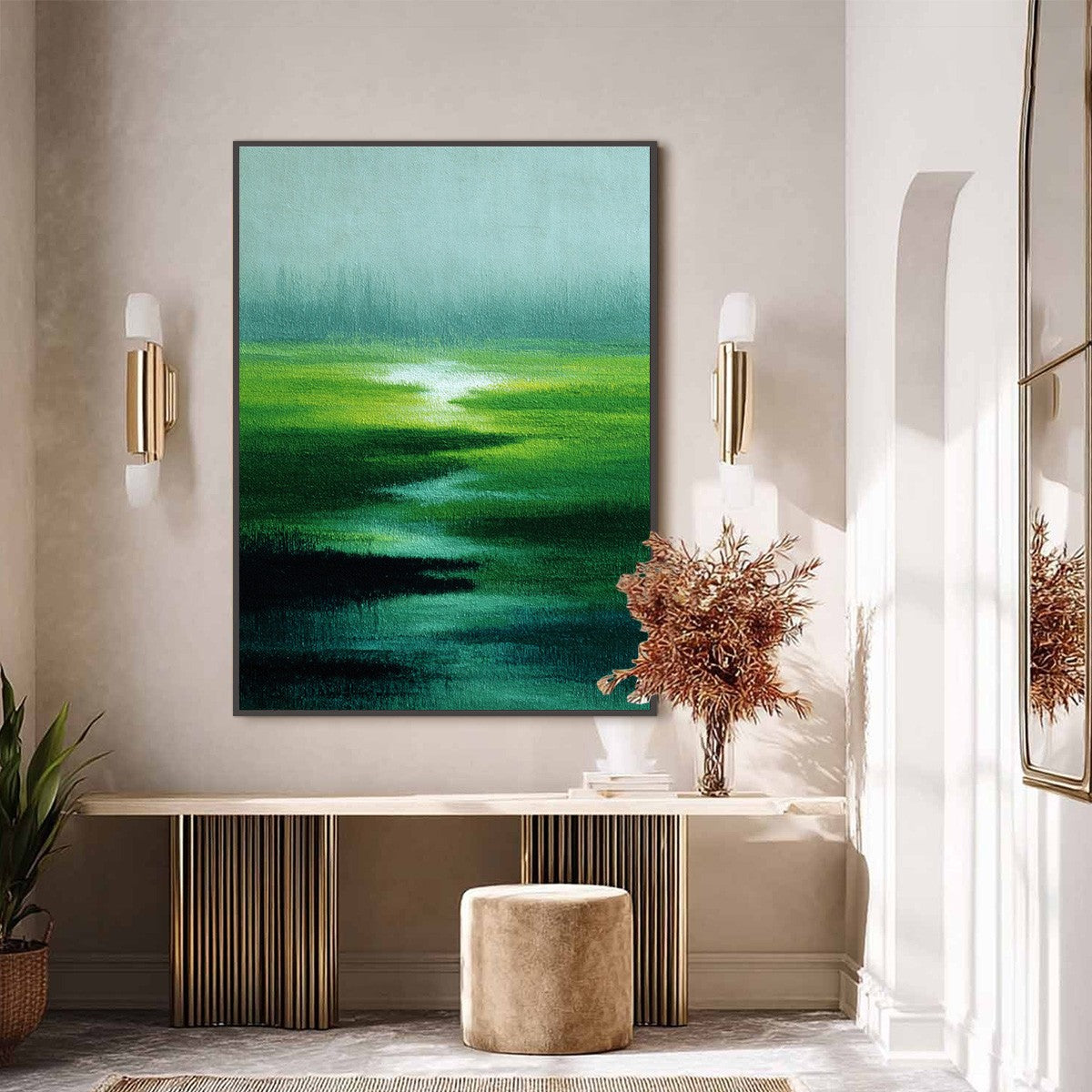 VERDANT REVERIE: Abstract Green Landscape Oil Painting