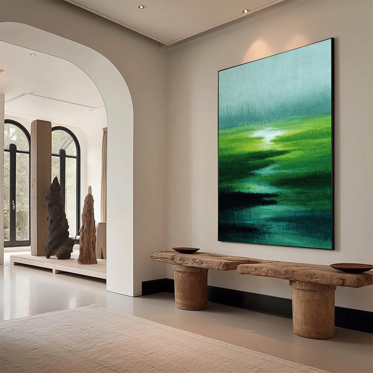 VERDANT REVERIE: Abstract Green Landscape Oil Painting