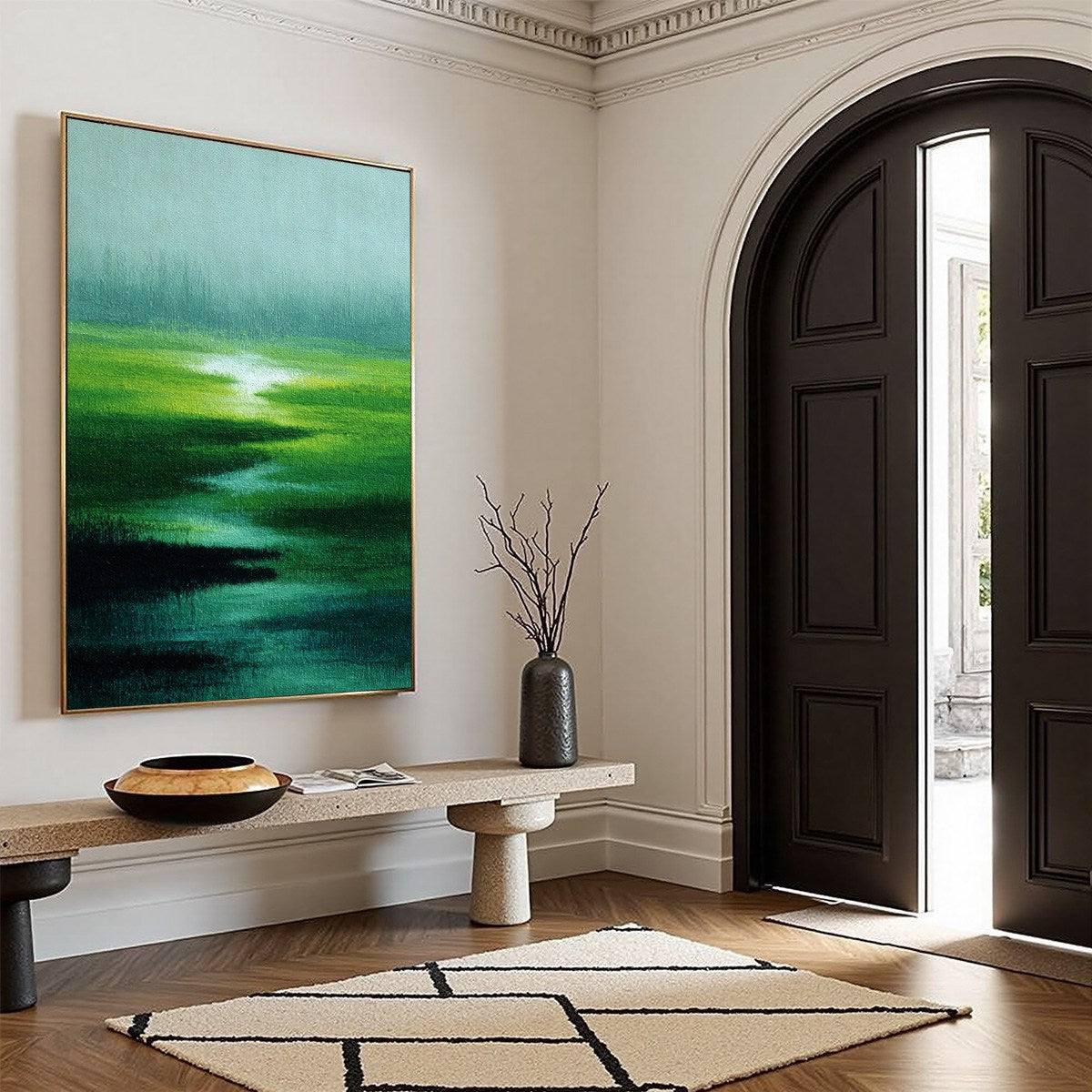 VERDANT REVERIE: Abstract Green Landscape Oil Painting