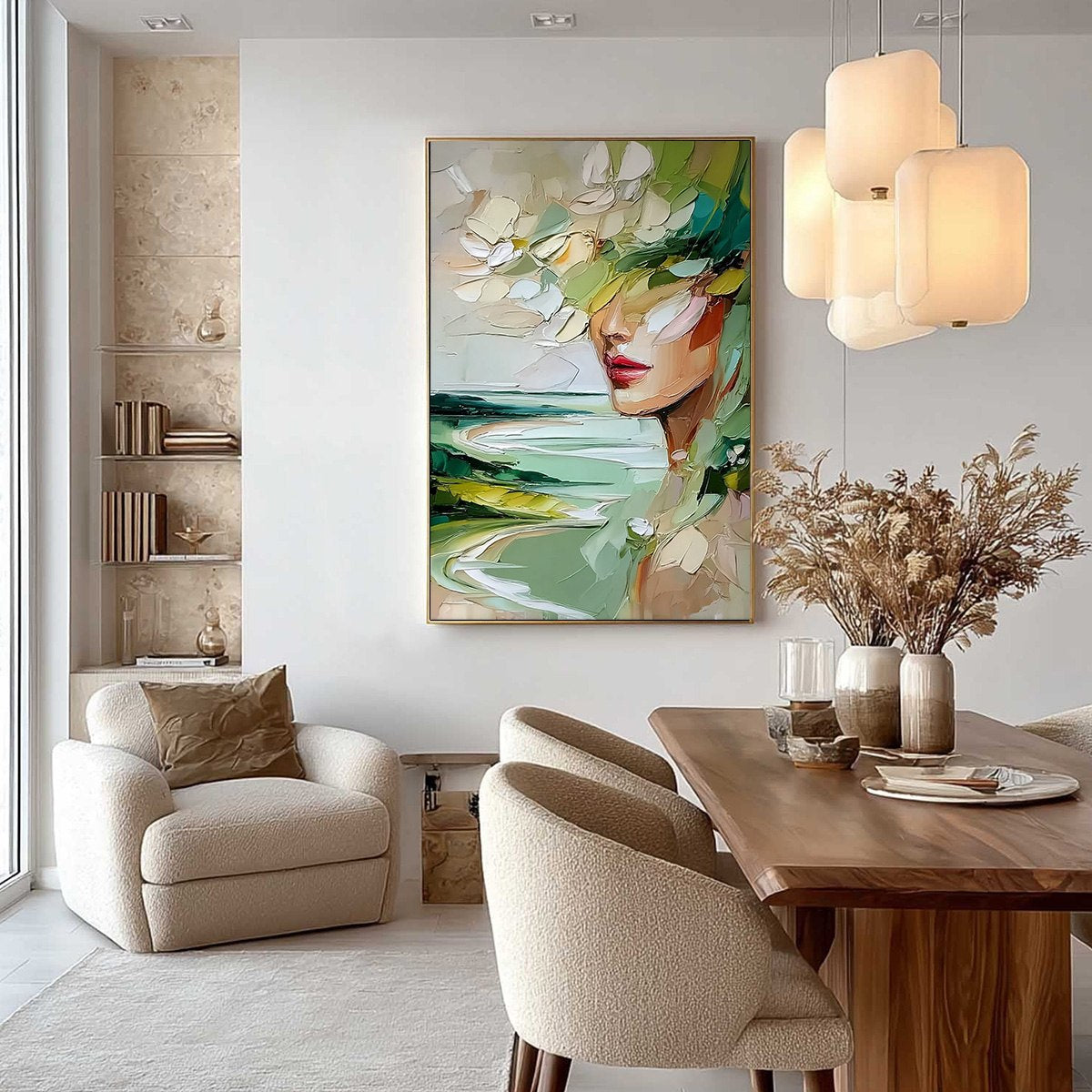 VERDANT REVERIE: Textured Palette Knife Abstract Portrait Painting