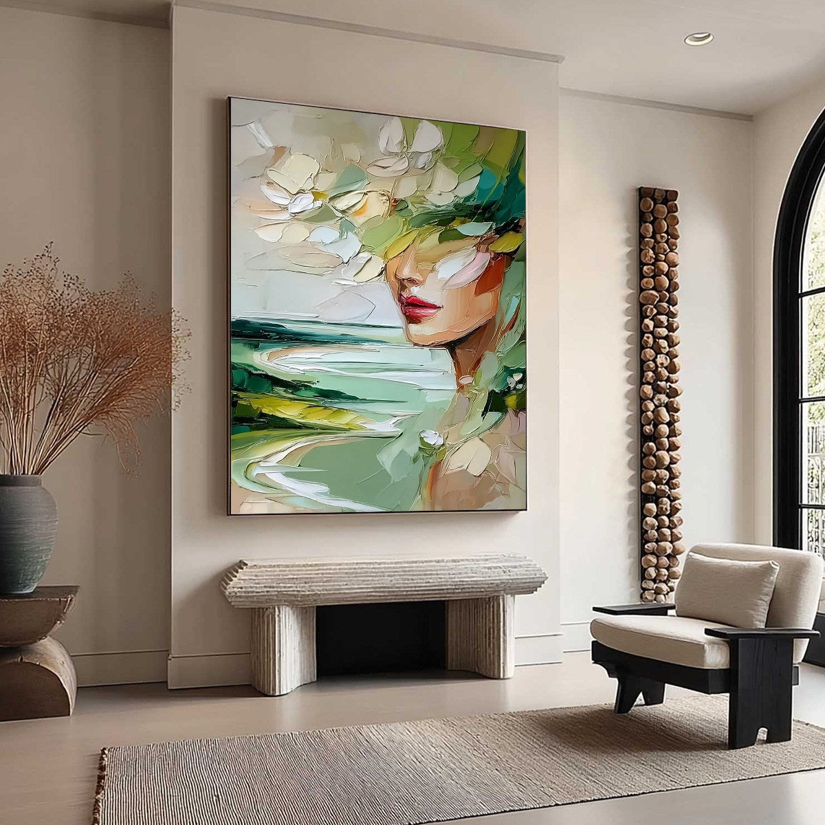 VERDANT REVERIE: Textured Palette Knife Abstract Portrait Painting