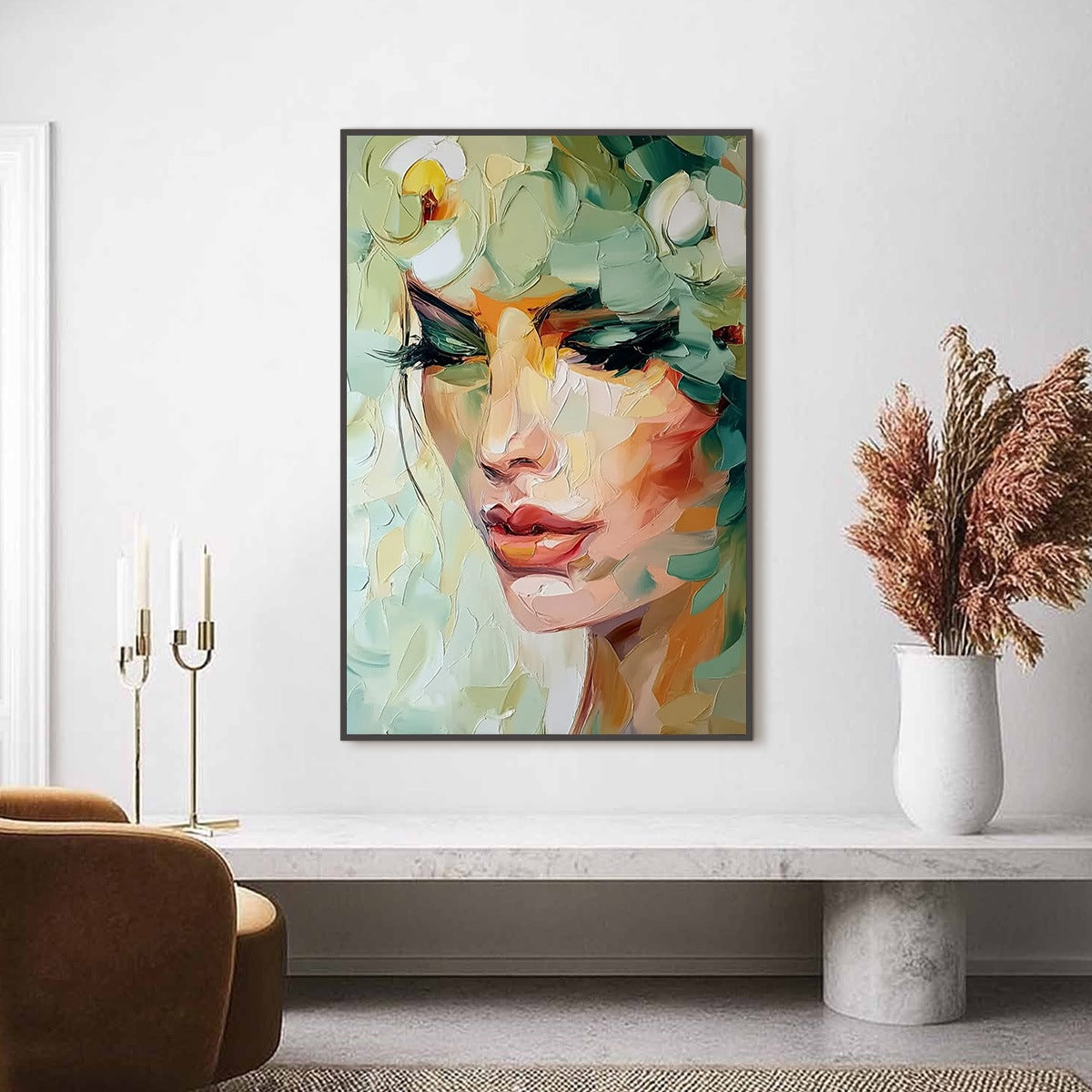 VERDANT REVERIE: Textured Palette Knife Portrait Oil Painting