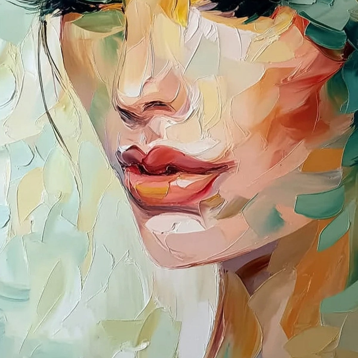 VERDANT REVERIE: Textured Palette Knife Portrait Oil Painting