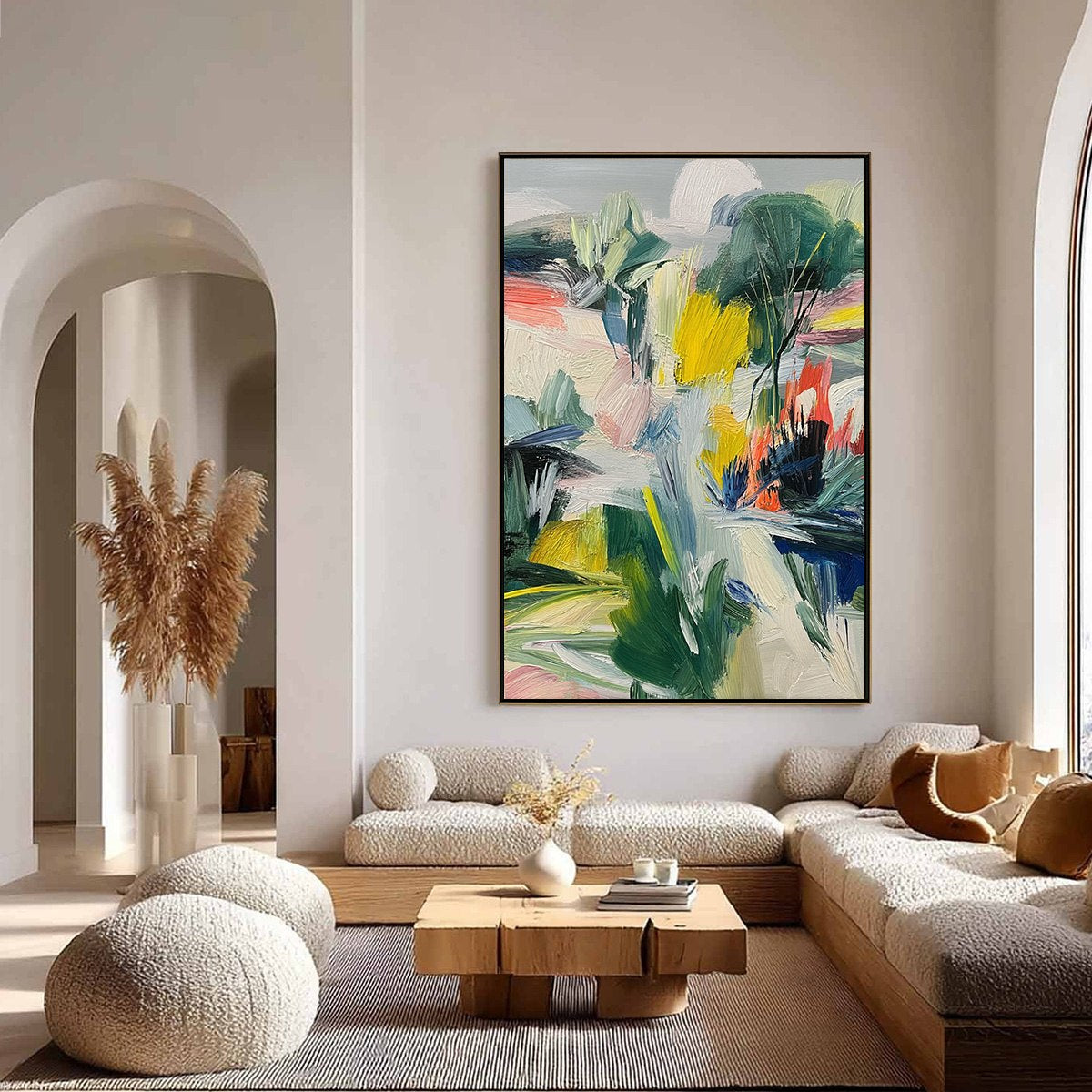 VERDANT RHYTHM: Vibrant Abstract Landscape Oil Painting with Textured Brushstrokes