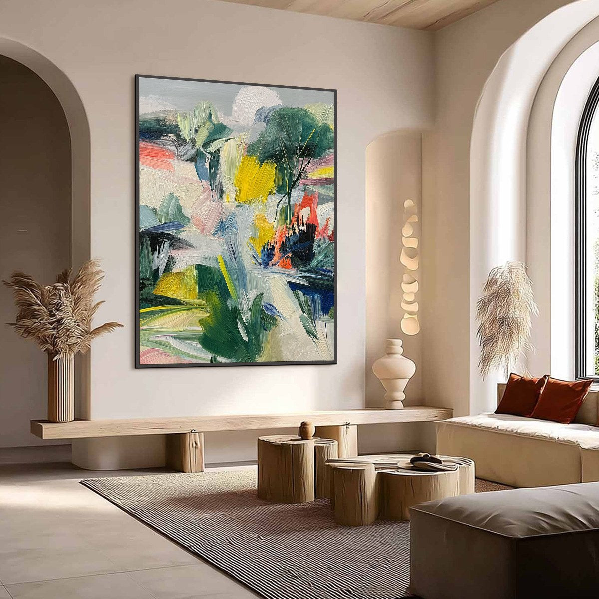 VERDANT RHYTHM: Vibrant Abstract Landscape Oil Painting with Textured Brushstrokes