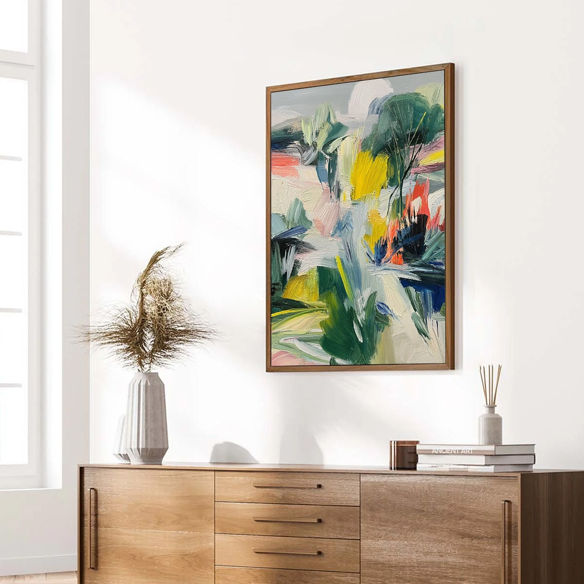 VERDANT RHYTHM: Vibrant Abstract Landscape Oil Painting with Textured Brushstrokes