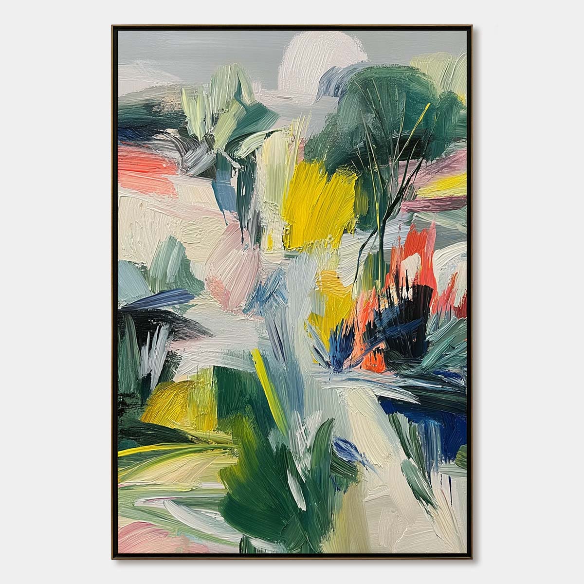 VERDANT RHYTHM: Vibrant Abstract Landscape Oil Painting with Textured Brushstrokes