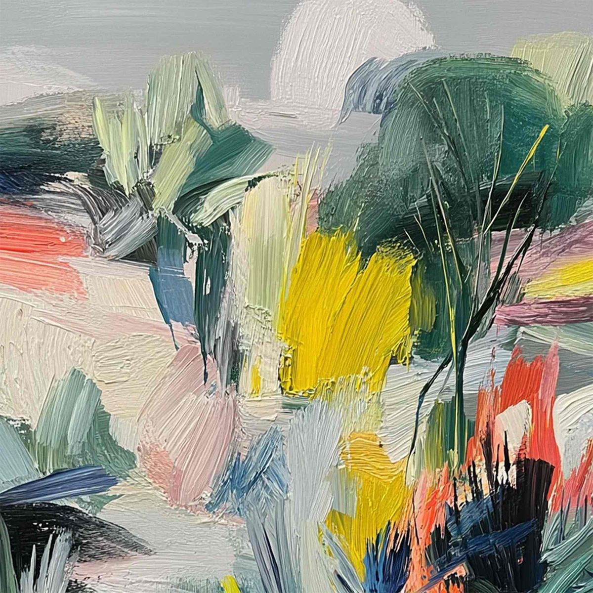 VERDANT RHYTHM: Vibrant Abstract Landscape Oil Painting with Textured Brushstrokes