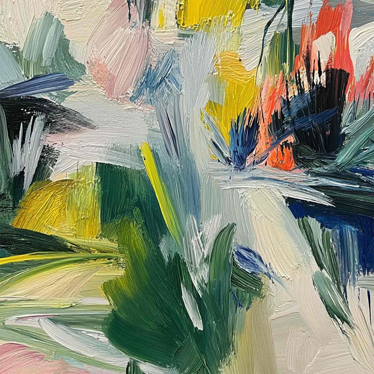 VERDANT RHYTHM: Vibrant Abstract Landscape Oil Painting with Textured Brushstrokes