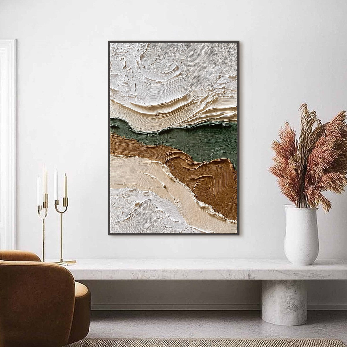 VERDANT RIDGE: Textured Wabi Sabi Abstract Landscape Painting