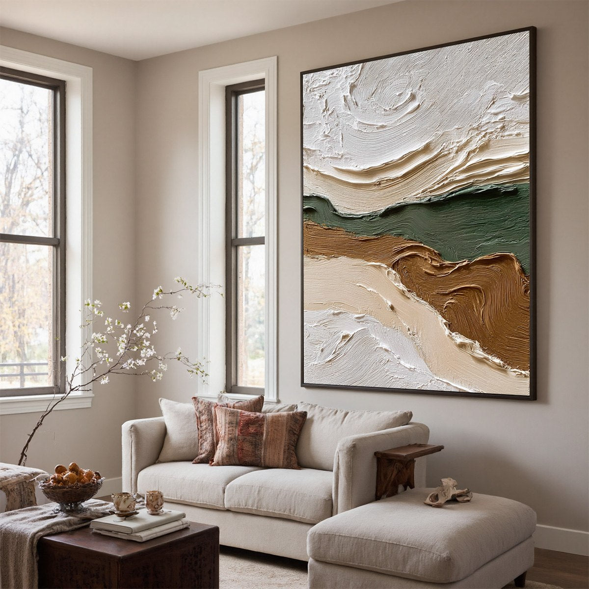 VERDANT RIDGE: Textured Wabi Sabi Abstract Landscape Painting