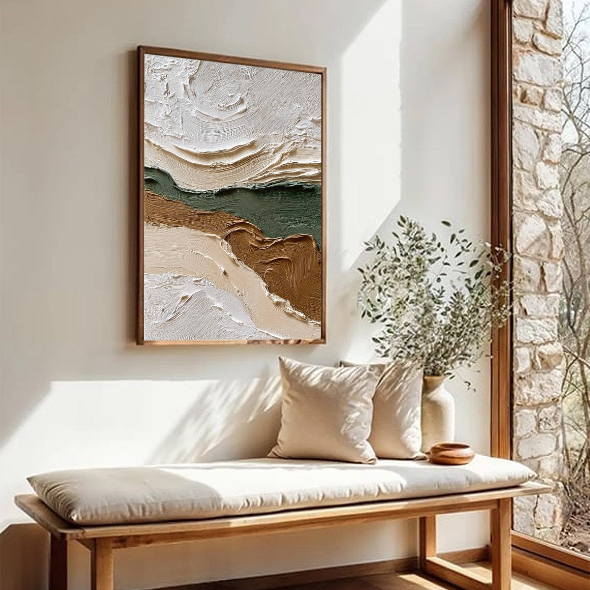 VERDANT RIDGE: Textured Wabi Sabi Abstract Landscape Painting