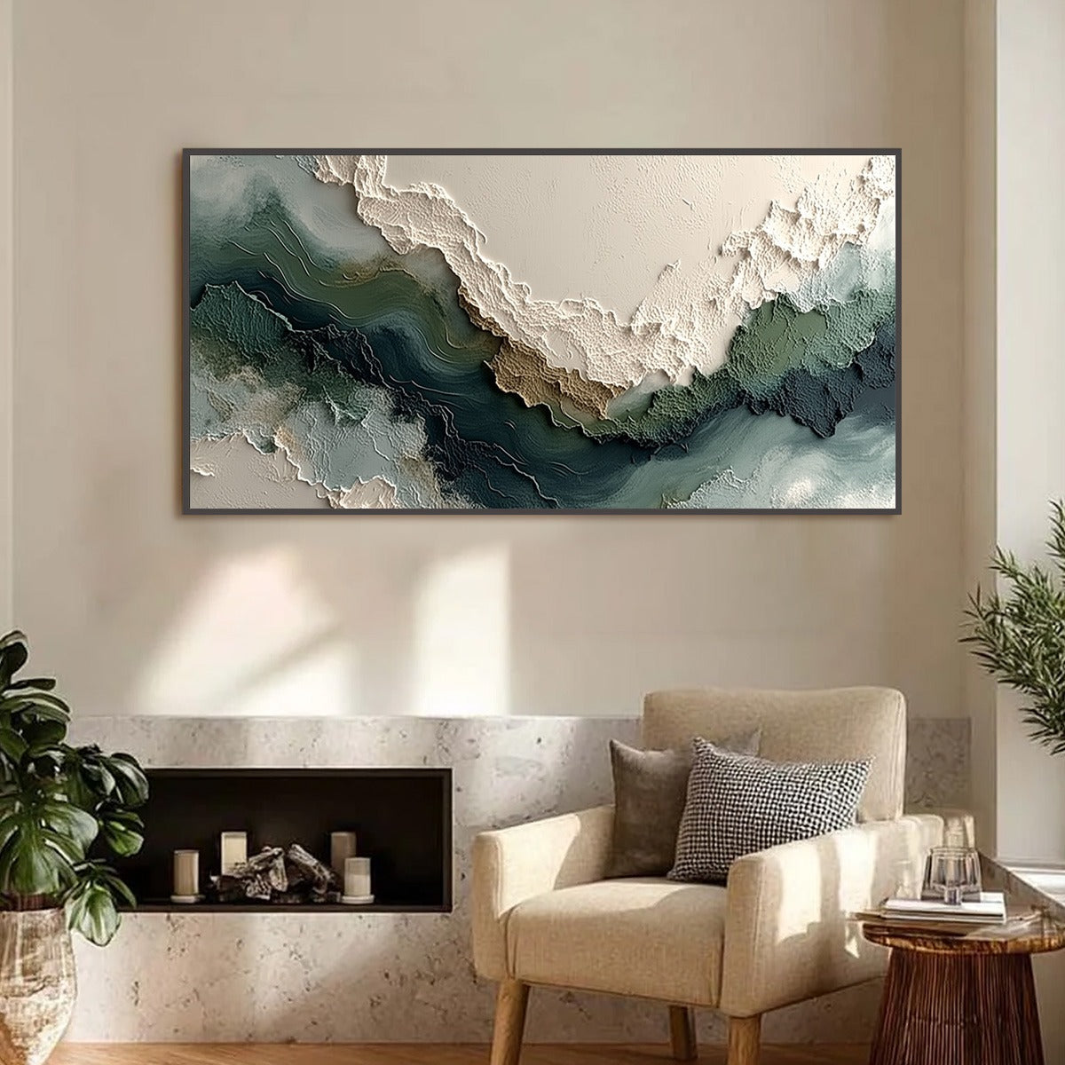 Verdant Rift | Textured Green Abstract Landscape Oil Painting