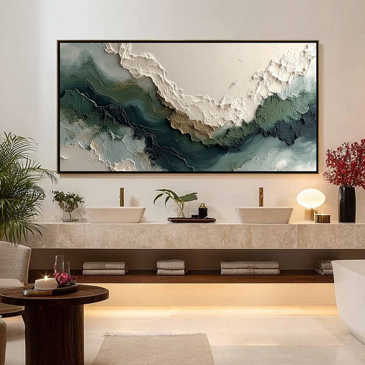 VERDANT RIFT: Textured Wabi Sabi Abstract Landscape Painting