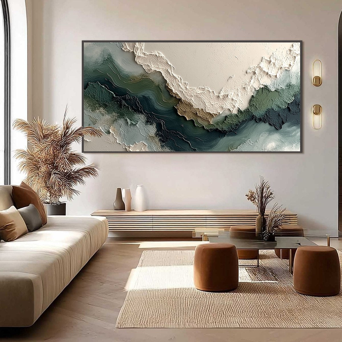 VERDANT RIFT: Textured Wabi Sabi Abstract Landscape Painting