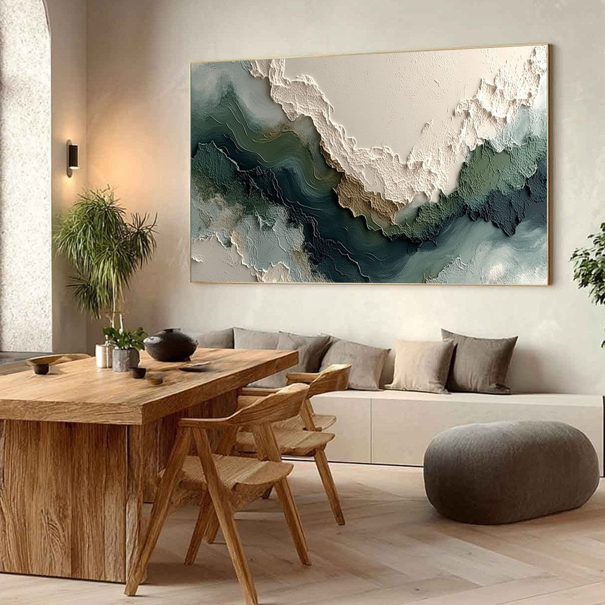 Verdant Rift | Textured Green Abstract Landscape Oil Painting