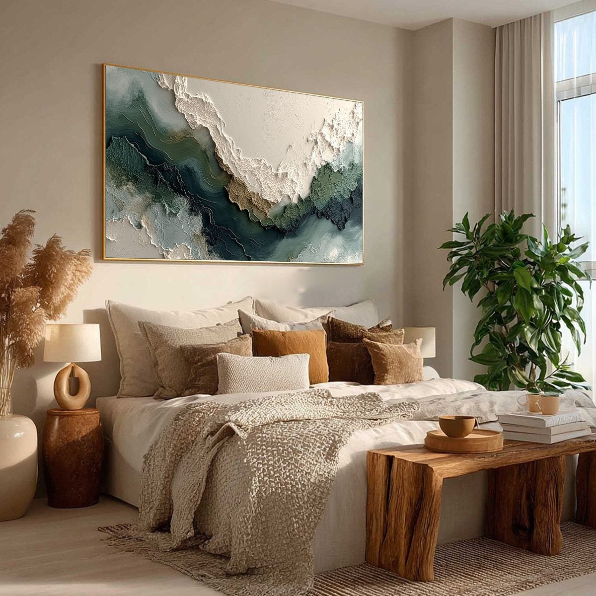 VERDANT RIFT: Textured Wabi Sabi Abstract Landscape Painting