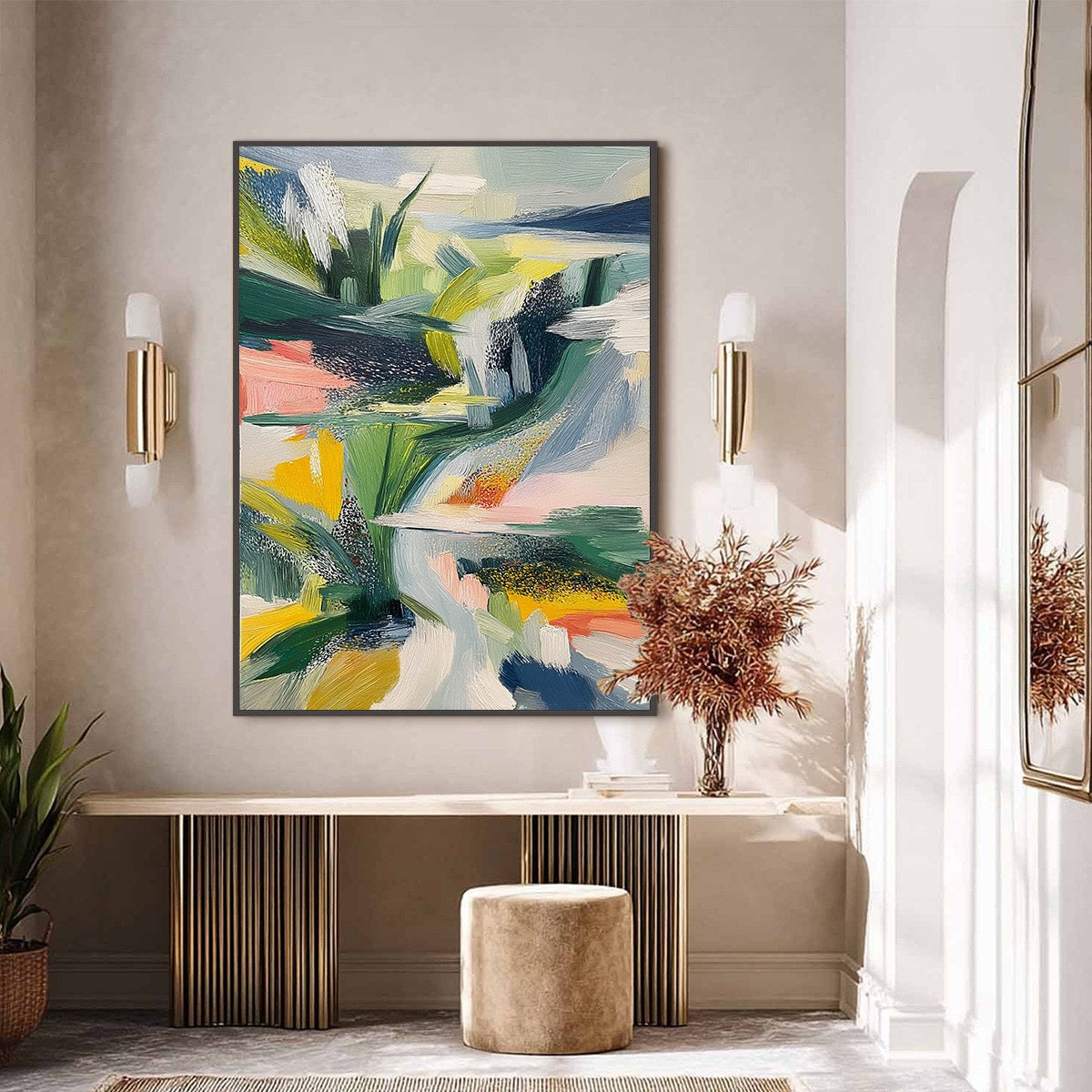 VERDANT RUSH: Vibrant Textured Abstract Landscape Painting