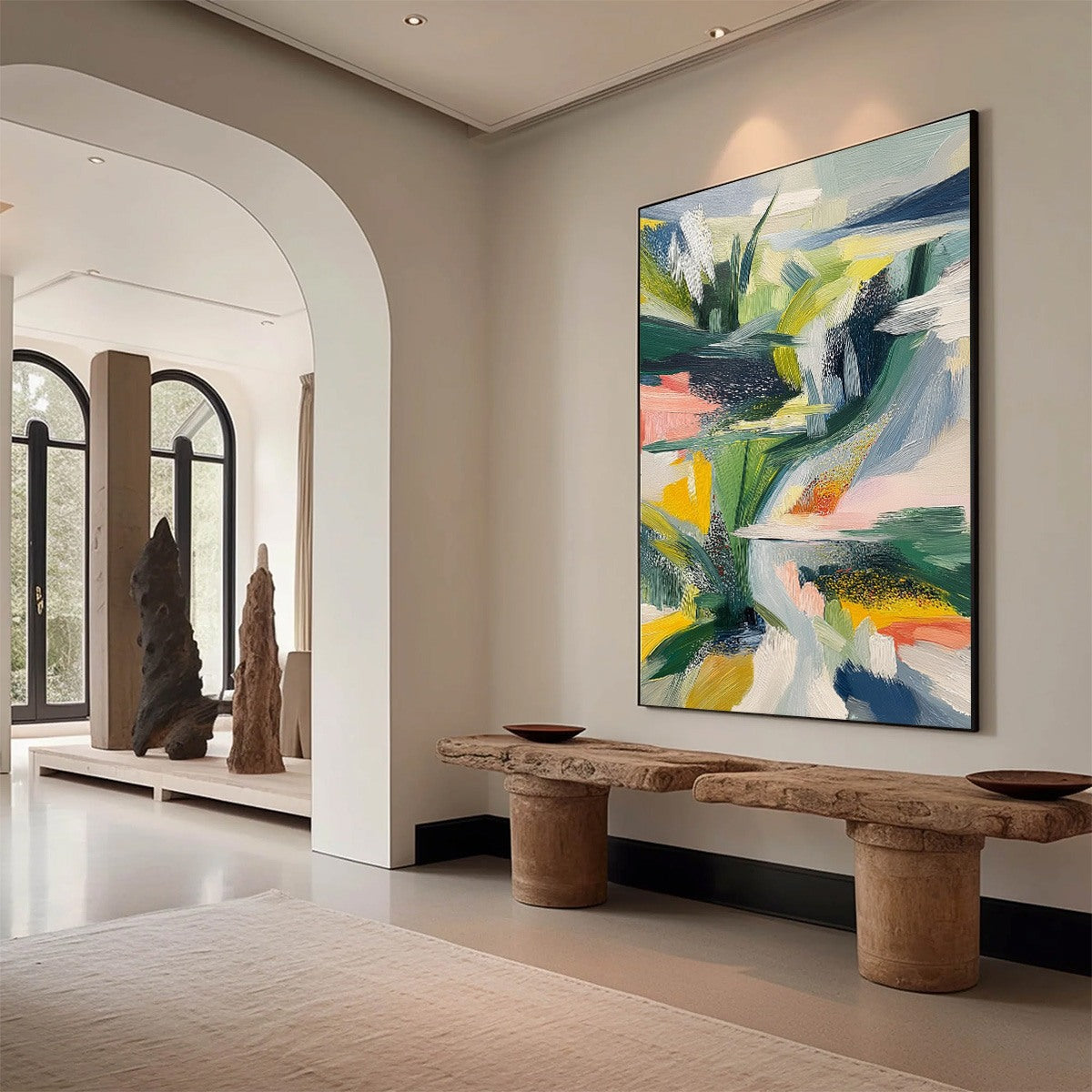 VERDANT RUSH: Vibrant Textured Abstract Landscape Painting