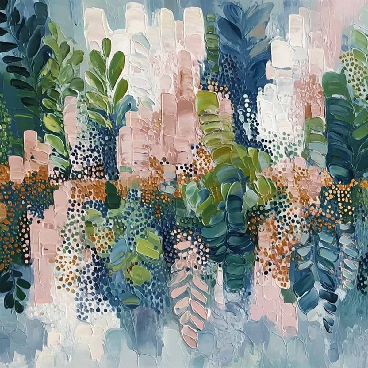 VERDANT SANCTUARY: Colorful Abstract Botanical Textured Painting