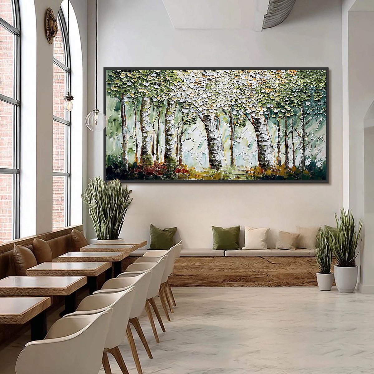 VERDANT SANCTUARY: Textured Impasto Birch Tree Forest Wall Art