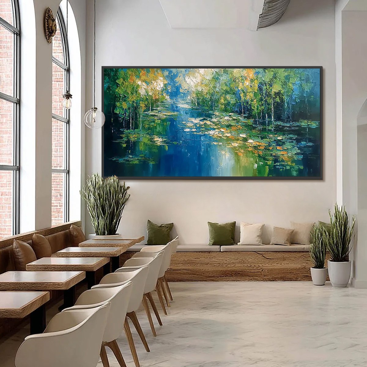 VERDANT SANCTUARY: Textured Palette Knife Forest Pond Landscape Painting