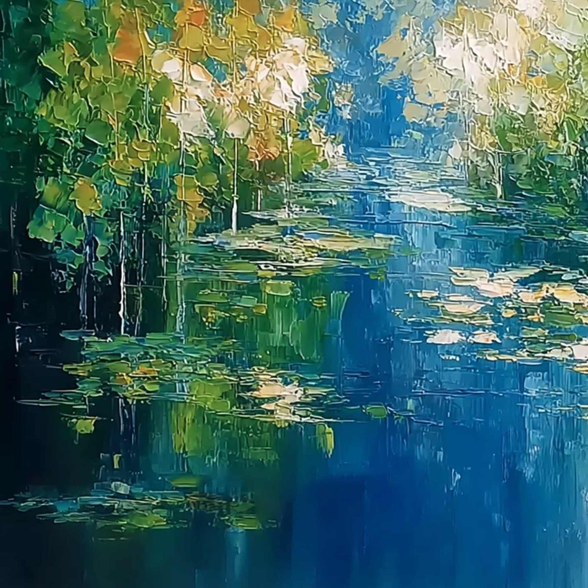VERDANT SANCTUARY: Textured Palette Knife Forest Pond Landscape Painting