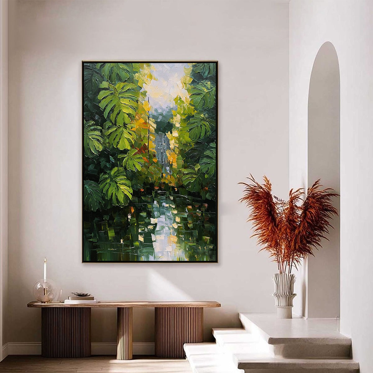VERDANT SANCTUARY: Textured Palette Knife Painting of a Lush Jungle Oasis