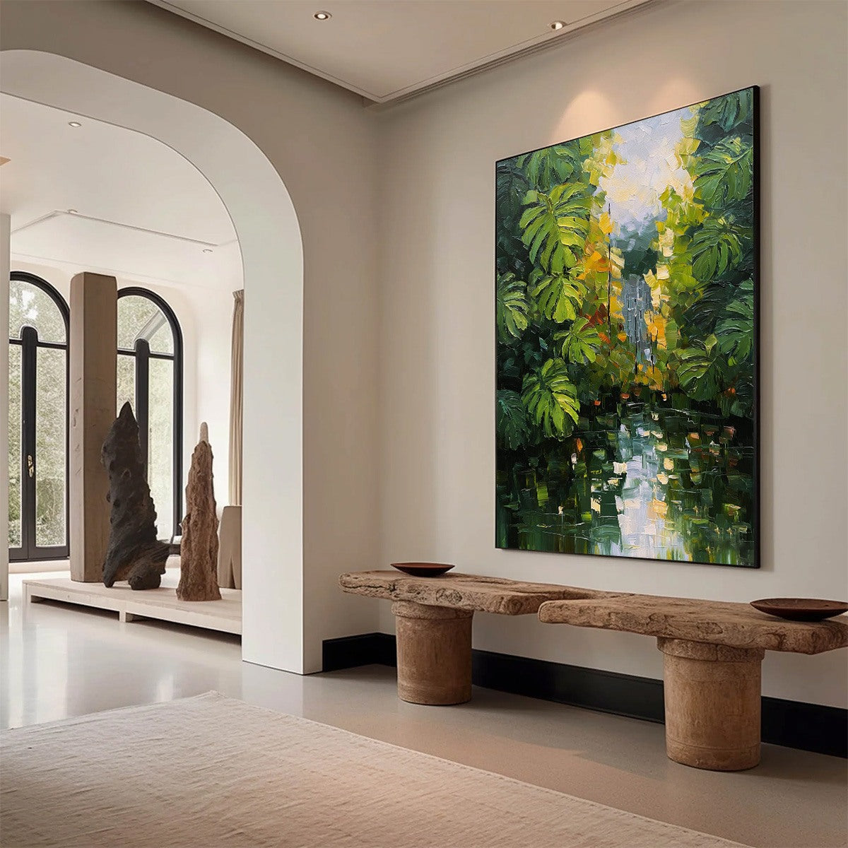 VERDANT SANCTUARY: Textured Palette Knife Painting of a Lush Jungle Oasis
