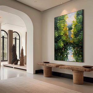 VERDANT SANCTUARY: Textured Palette Knife Painting of a Lush Jungle Oasis