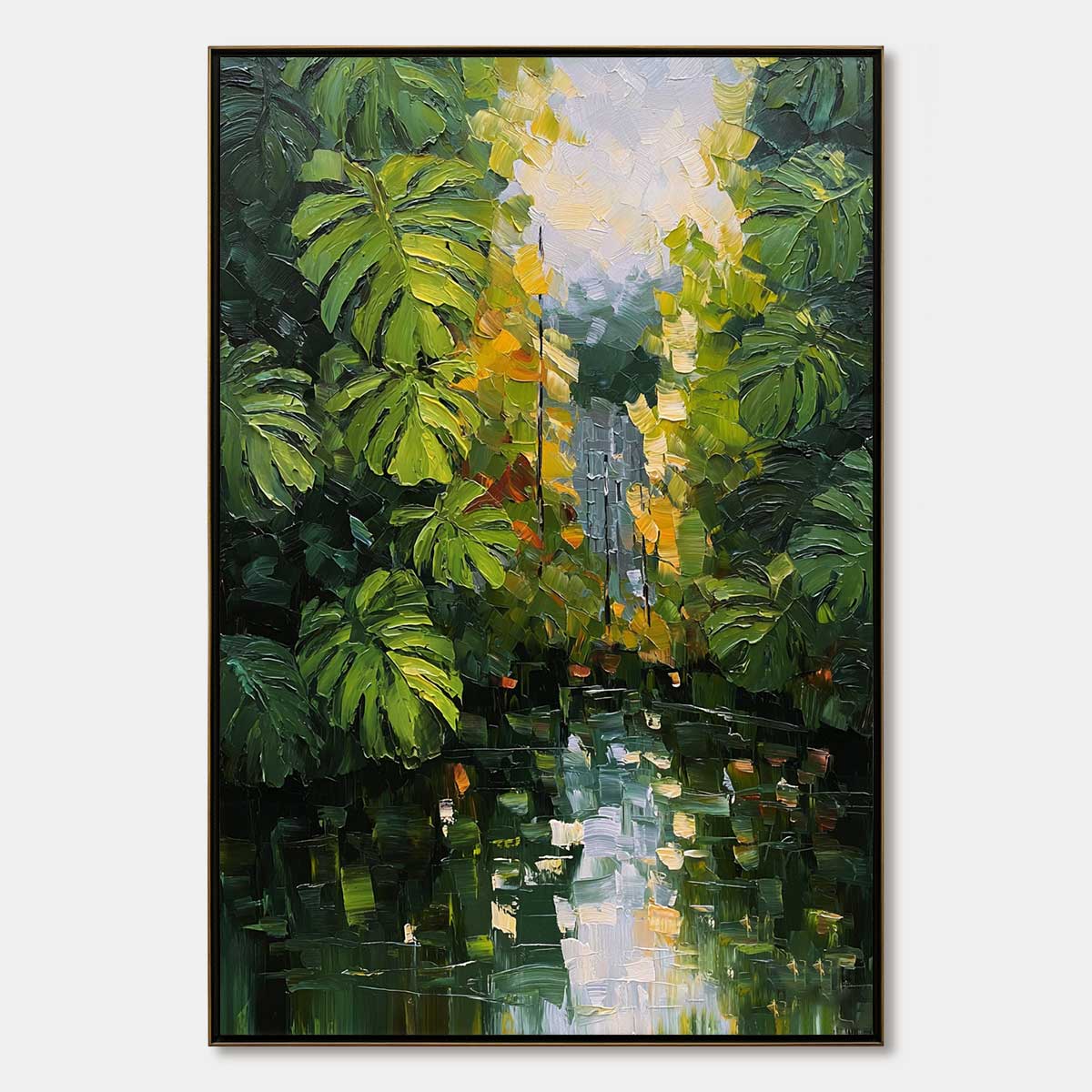 VERDANT SANCTUARY: Textured Palette Knife Painting of a Lush Jungle Oasis