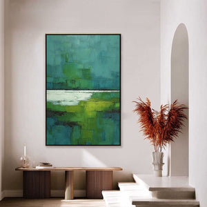 VERDANT SHORE: Textured Green and Teal Abstract Landscape Painting