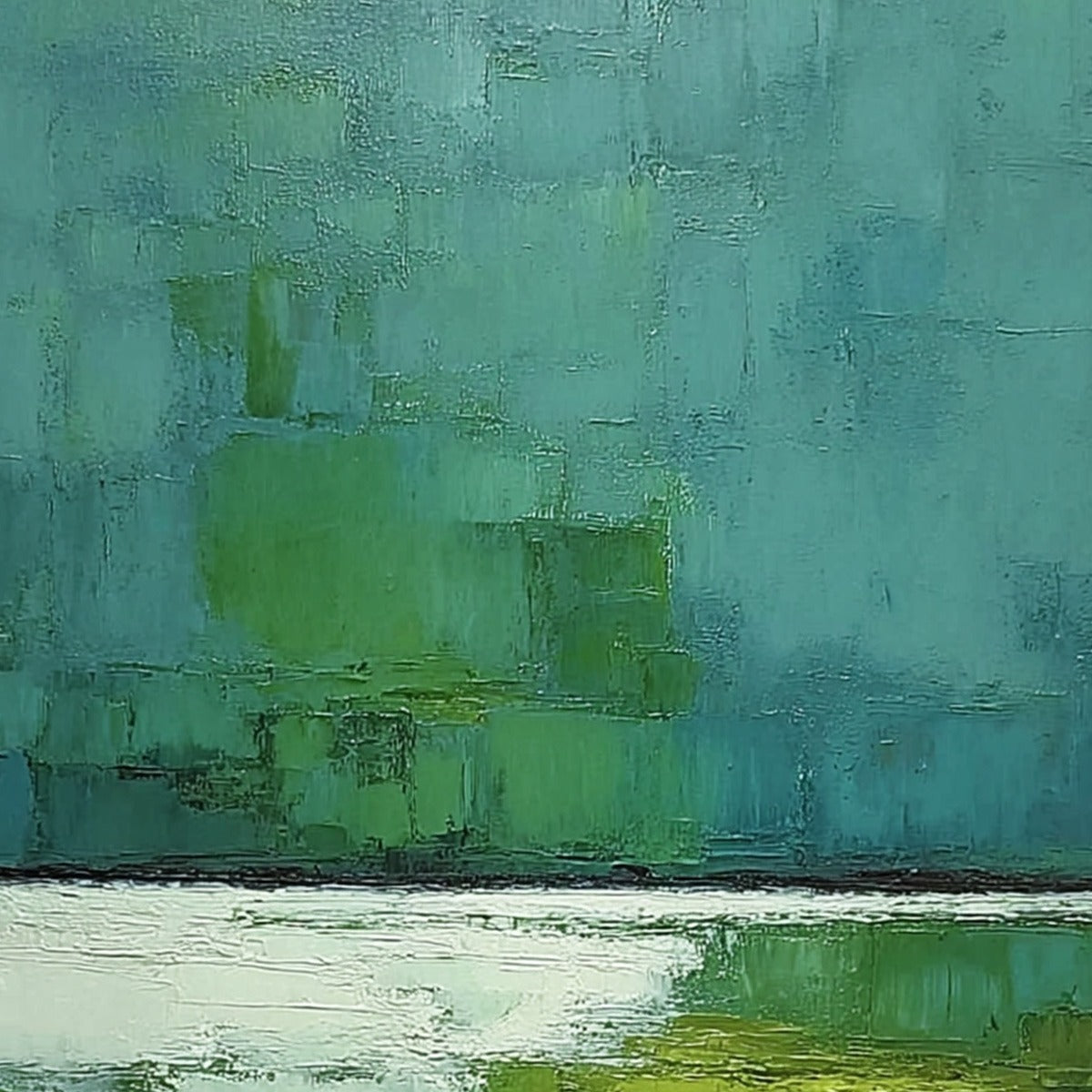 VERDANT SHORE: Textured Green and Teal Abstract Landscape Painting