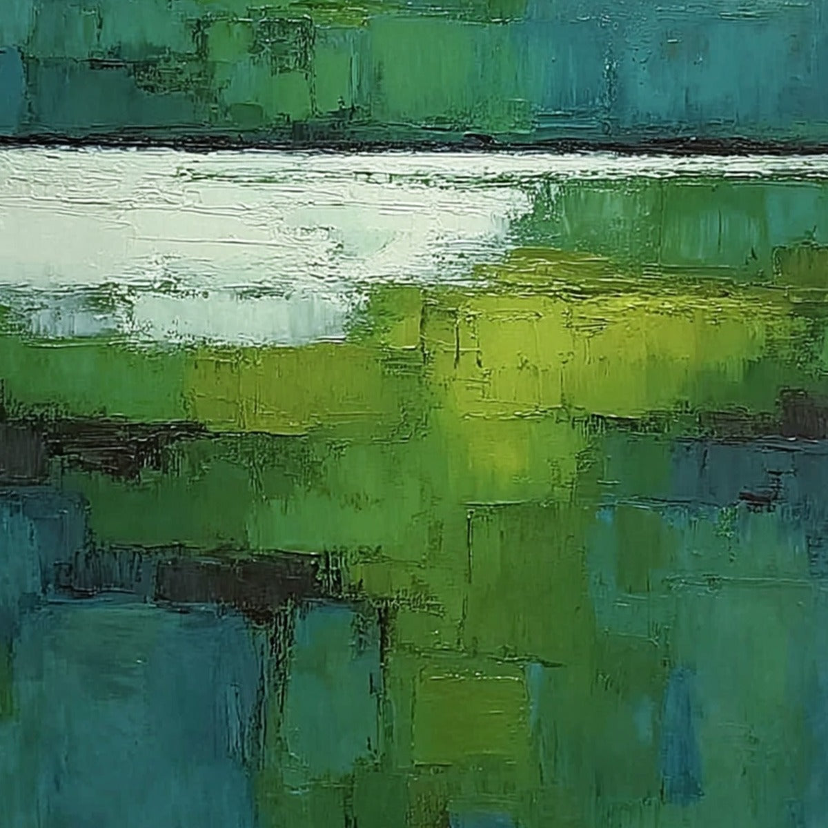 VERDANT SHORE: Textured Green and Teal Abstract Landscape Painting