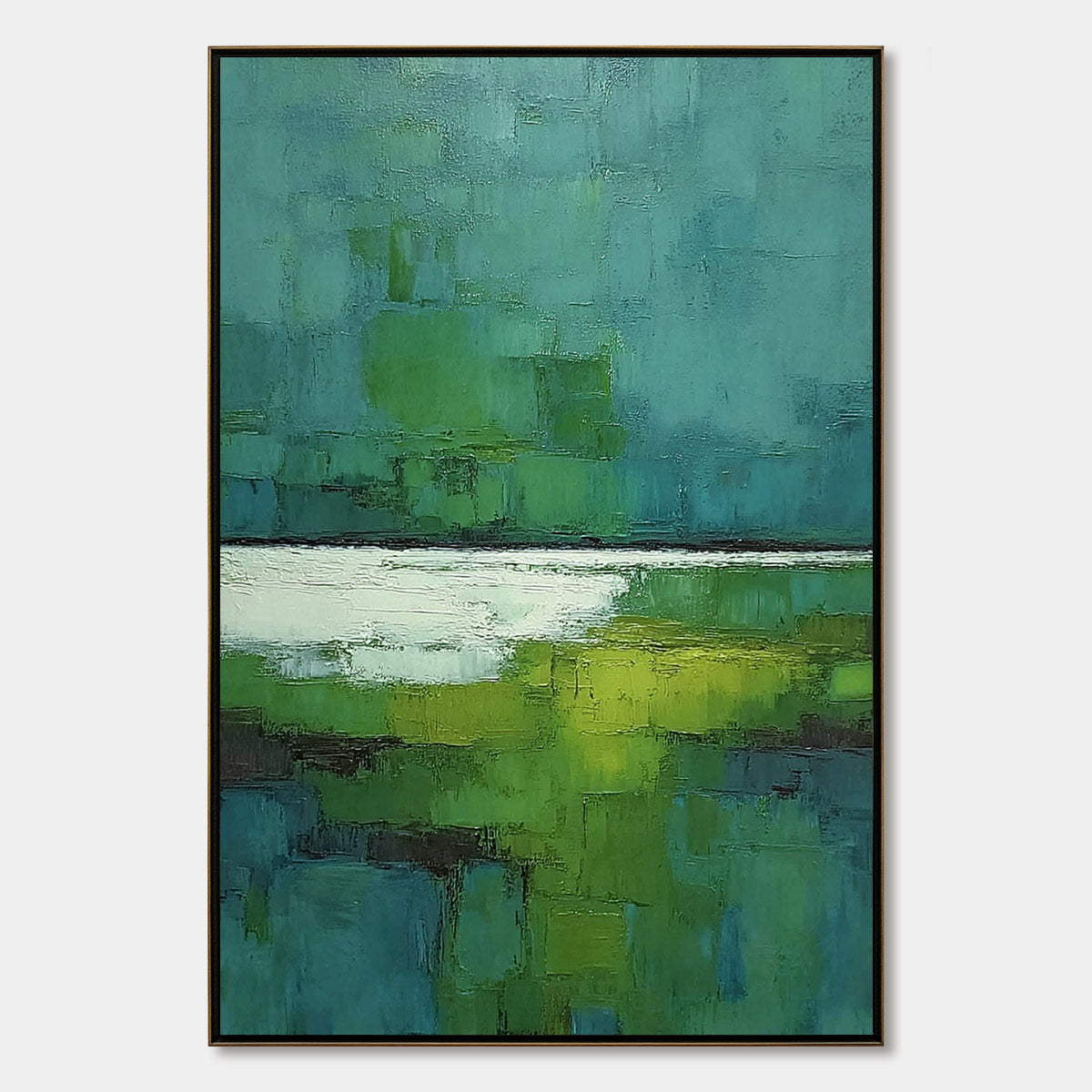 VERDANT SHORE: Textured Green and Teal Abstract Landscape Painting