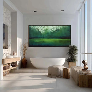 VERDANT STILLNESS: Large Green Abstract Landscape Texture Painting
