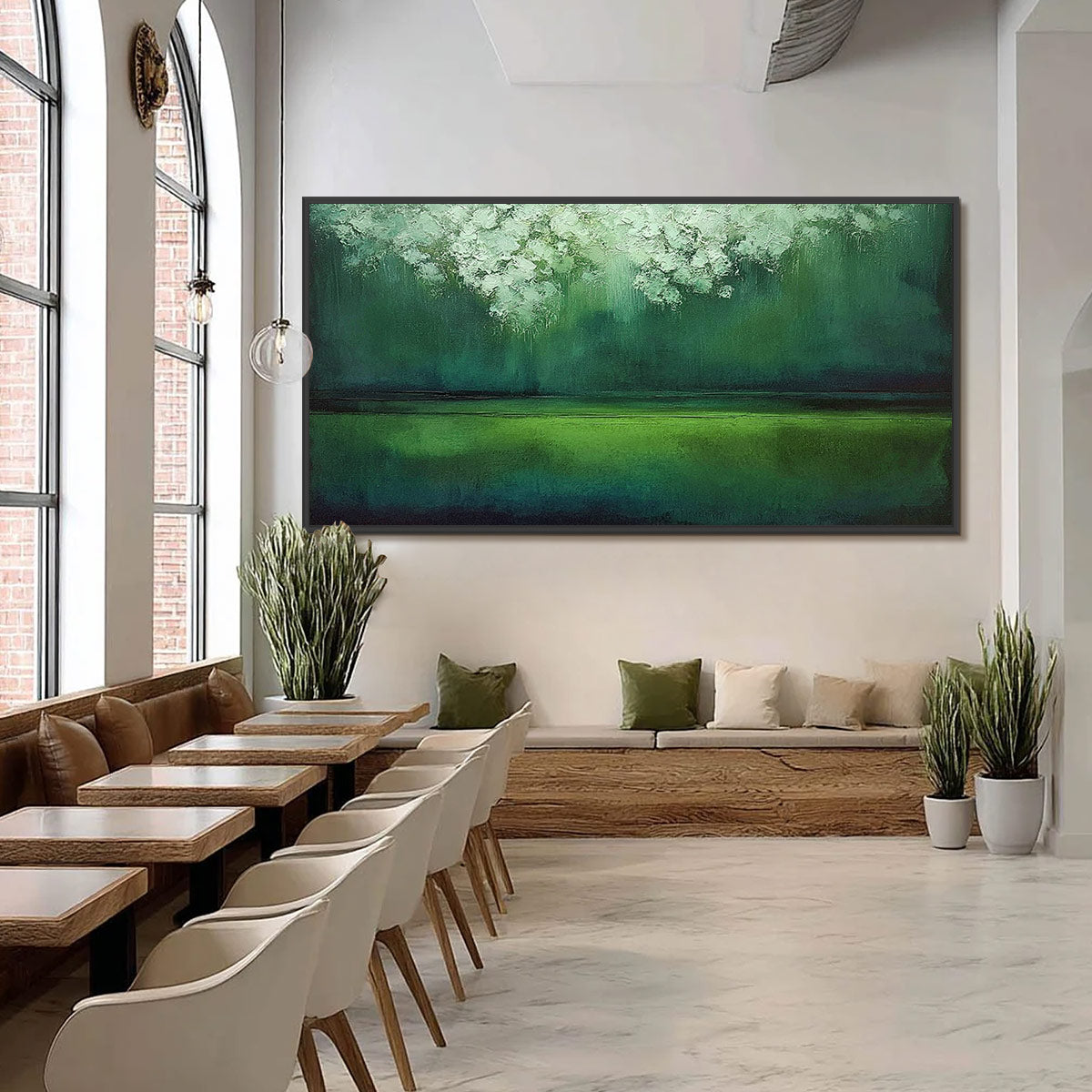 VERDANT STILLNESS: Large Green Abstract Landscape Texture Painting