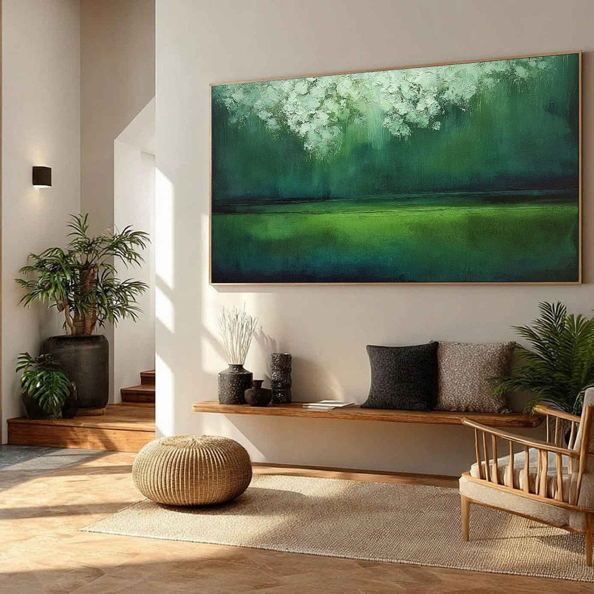 VERDANT STILLNESS: Large Green Abstract Landscape Texture Painting