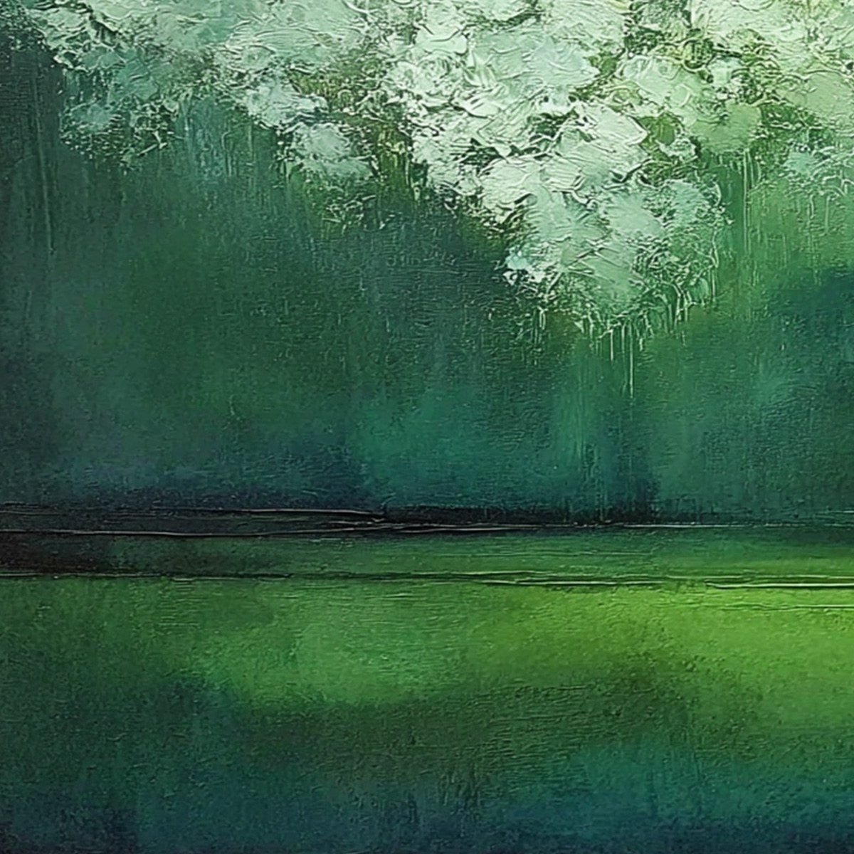 VERDANT STILLNESS: Large Green Abstract Landscape Texture Painting