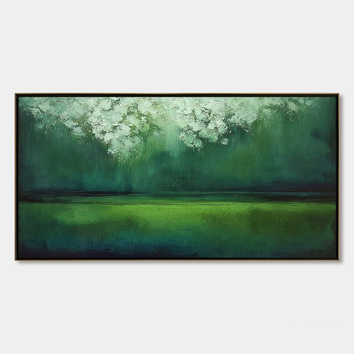 VERDANT STILLNESS: Large Green Abstract Landscape Texture Painting