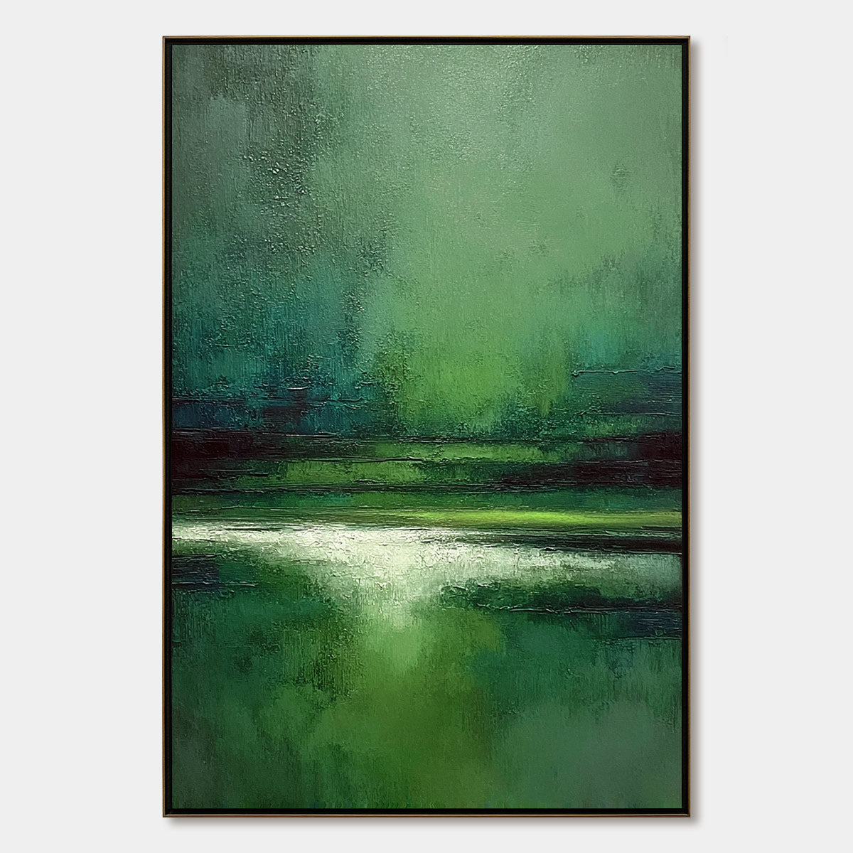 VERDANT STILLNESS: Textured Green Abstract Landscape Oil Painting