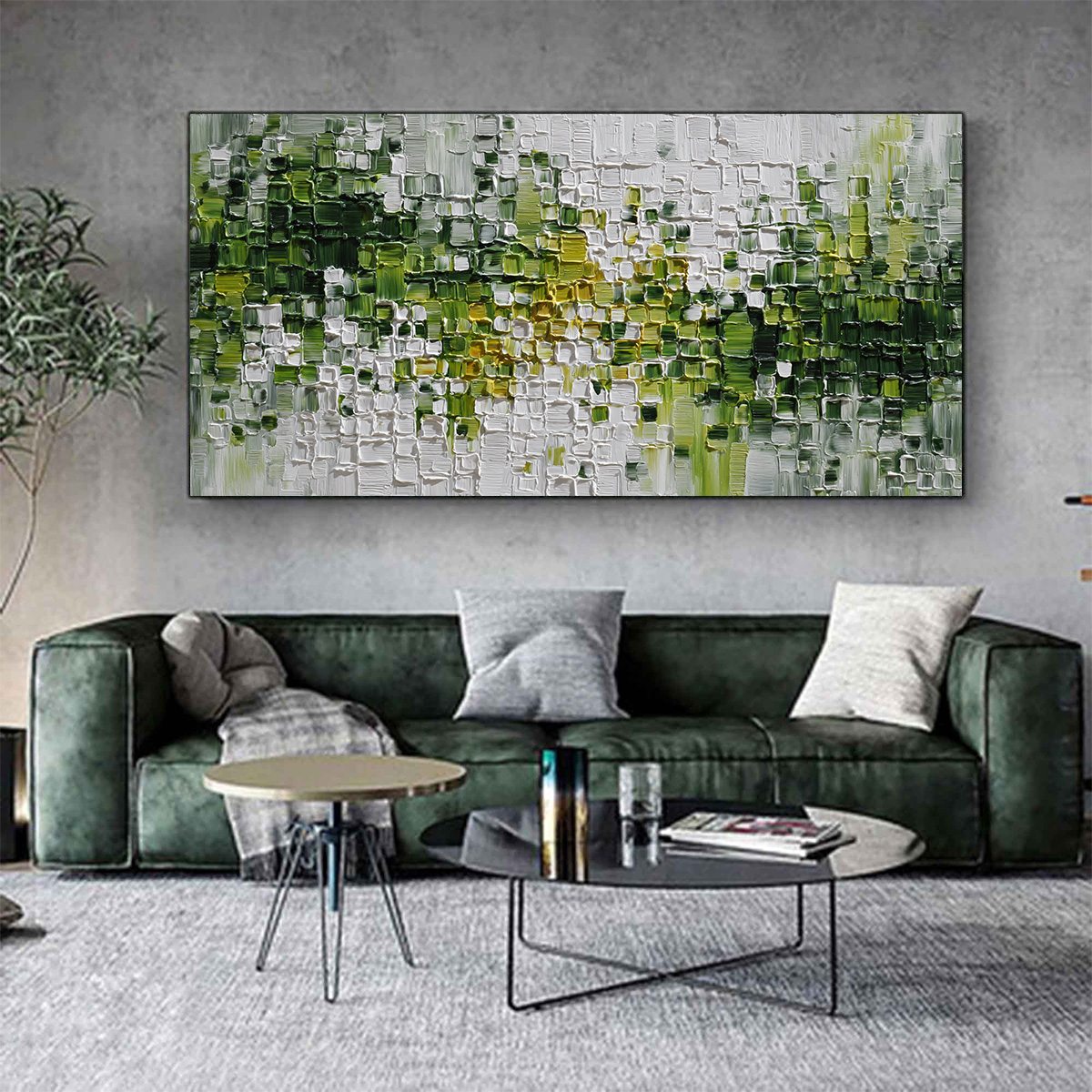 VERDANT: Textured Green and White Abstract Impasto Painting